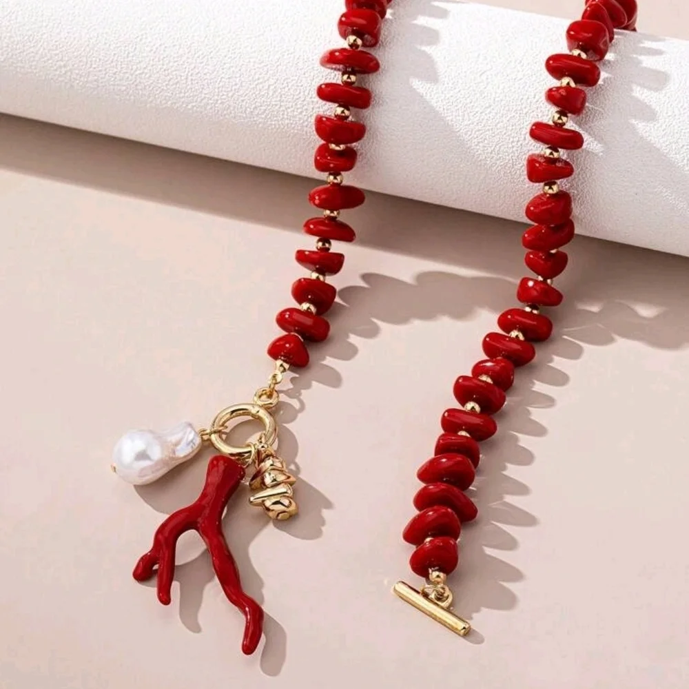 Red Necklace with Gold Accents Set - Picture 6 of 16
